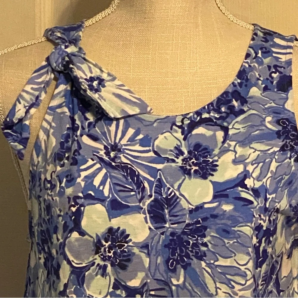 Lilly Pulitzer Blue and White Floral Tie-Shoulder Midi Dress, size L - Picture 2 of 5